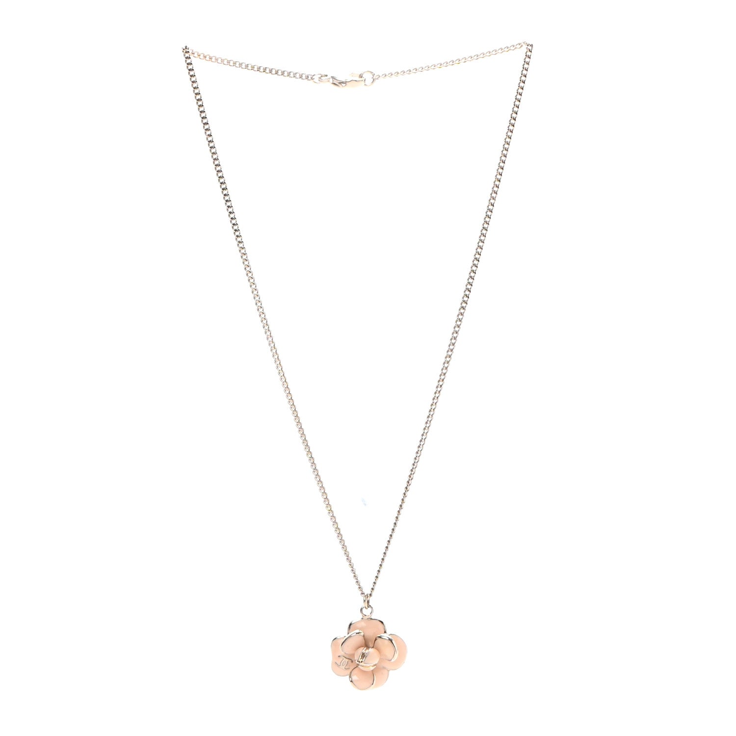 Chanel Enamel CC Camellia Pendant Necklace Gold Pink 3 of 5