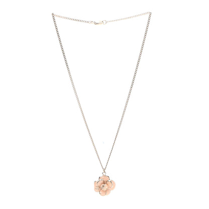 Chanel Enamel CC Camellia Pendant Necklace Gold Pink 3 of 5