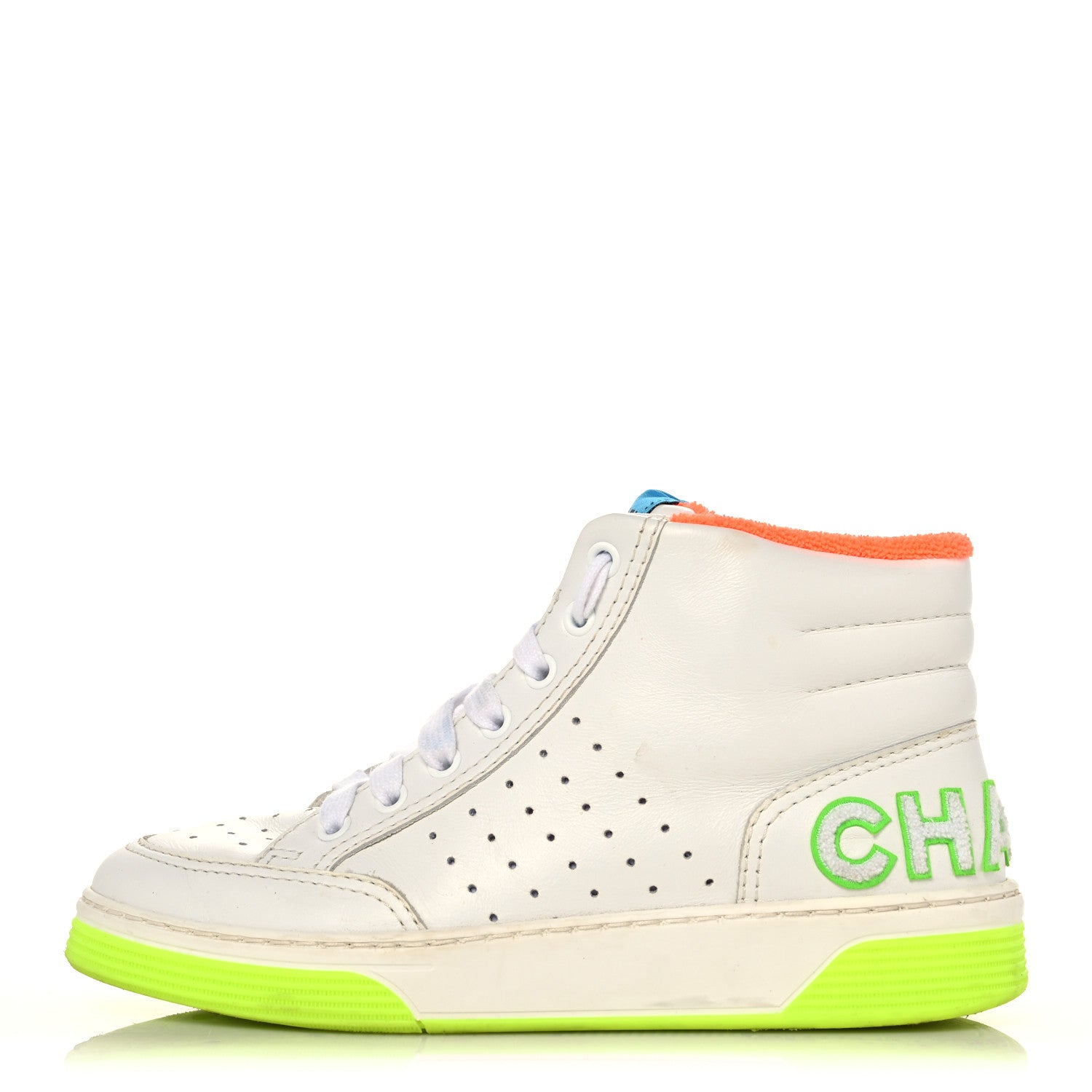 Chanel Calfskin Womens Logo High Top Sneakers 36.5 White Multicolor 1 of 18