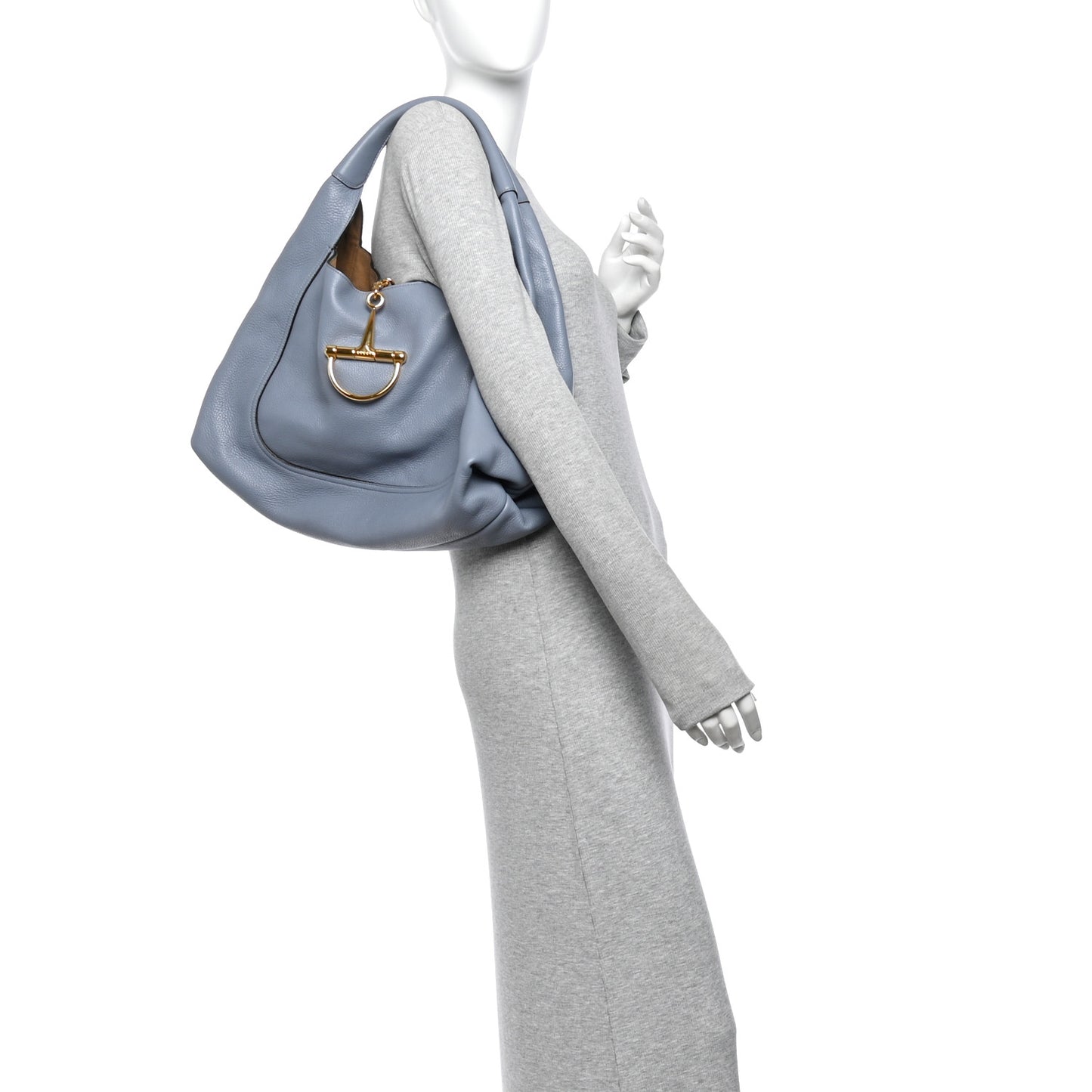 Grained Calfskin Softbit Maxi Shoulder Bag Dusty Blue