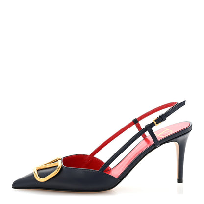 Valentino Garavani Calfskin Vlogo Slingback 80mm Pumps 37 Marine 1 of 11