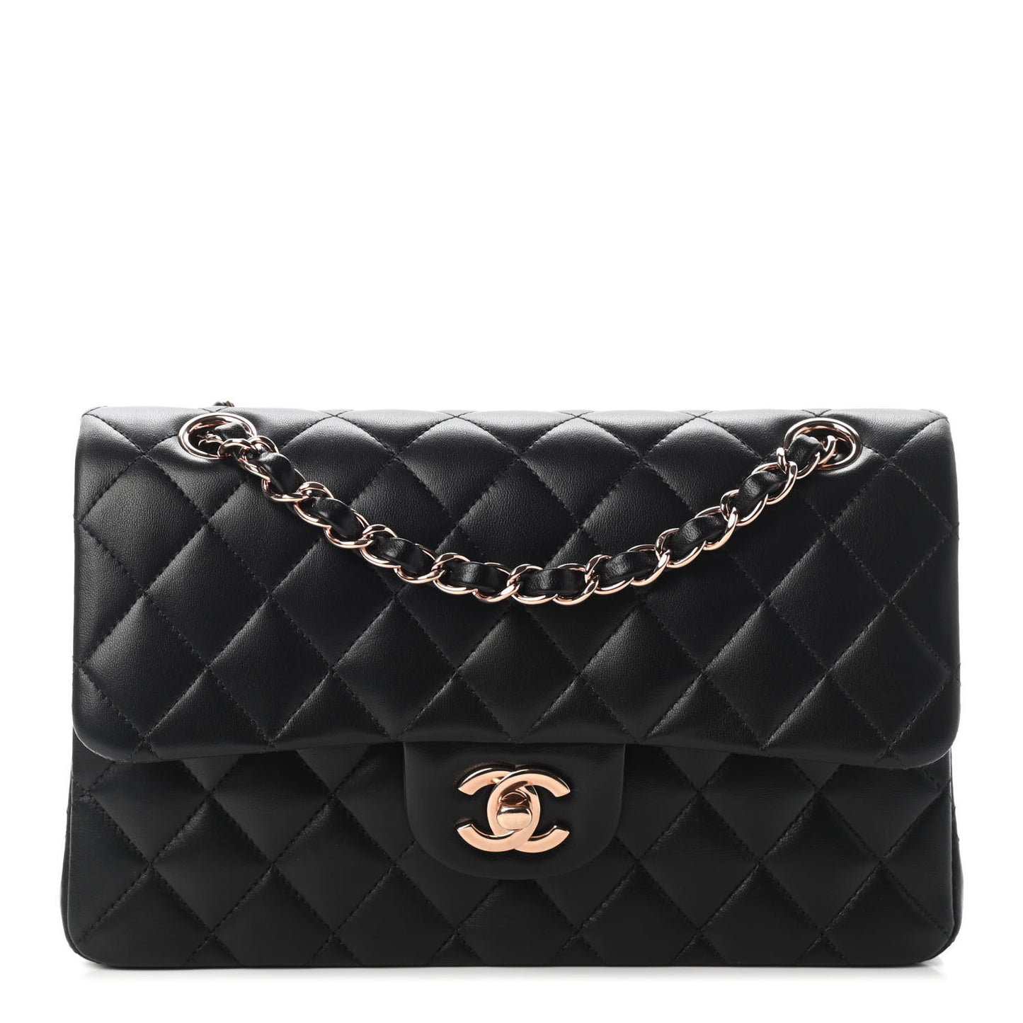 Lambskin Quilted Small Double Flap Black