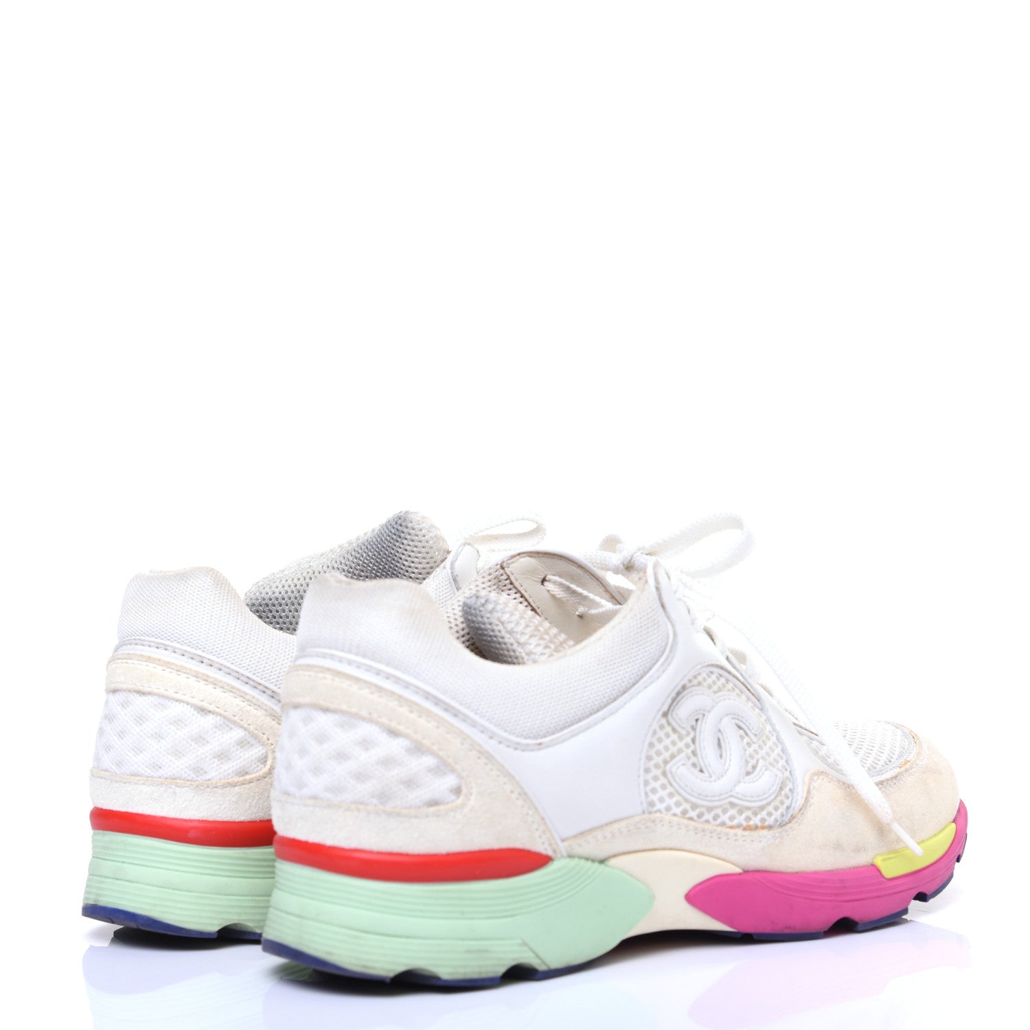 Chanel Suede Calfskin CC Sneakers 37 White Pink Green 2 of 14