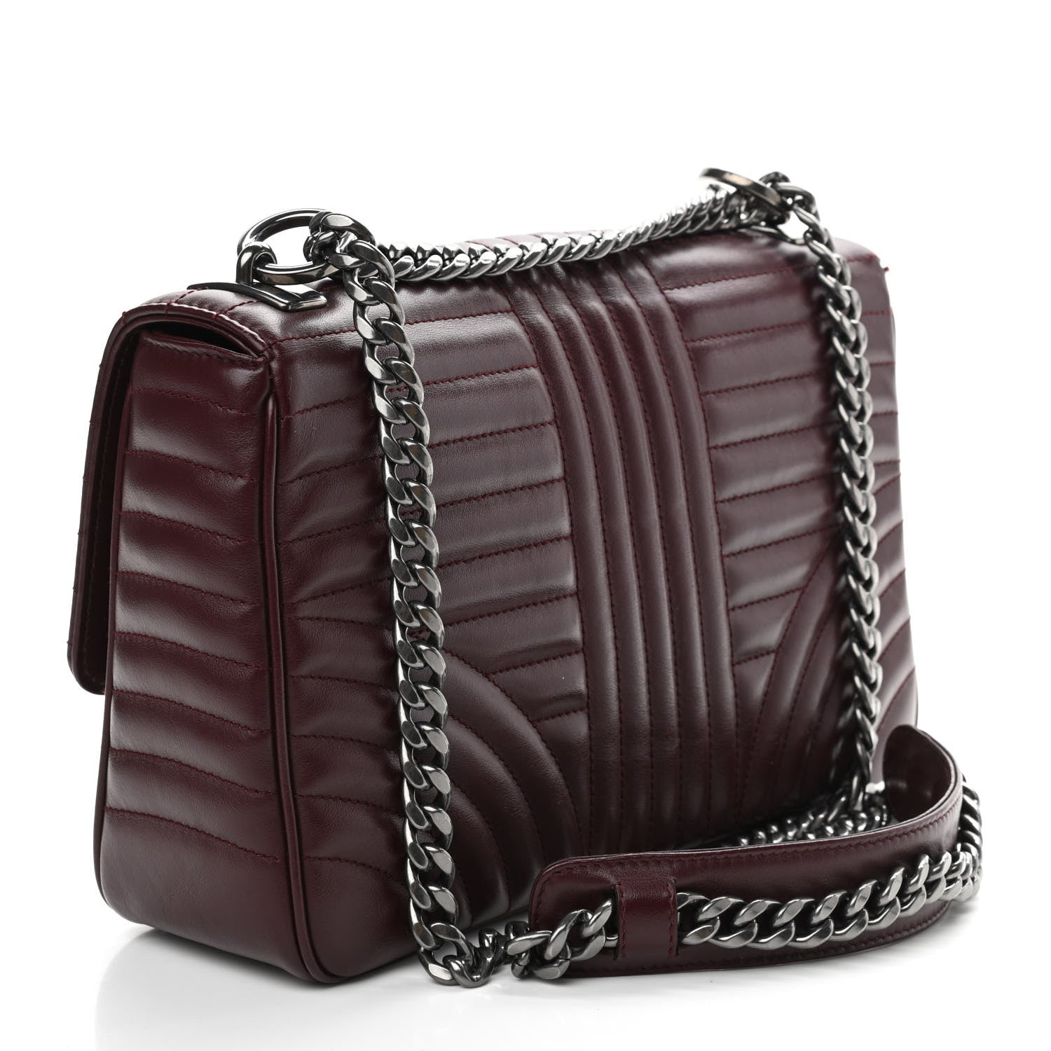 Prada Soft Calfskin Impunture Diagramme Large Chain Flap Shoulder Bag Granato 3 of 9