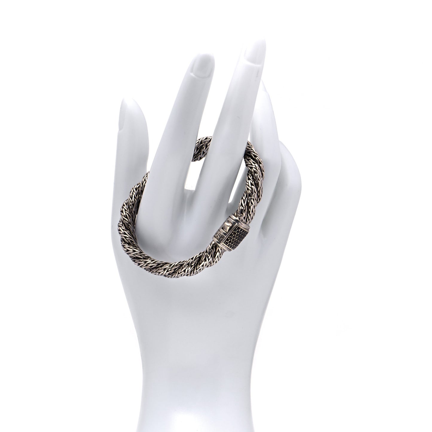 Sterling Silver Black Sapphire 10mm Twisted Classic Chain Bracelet