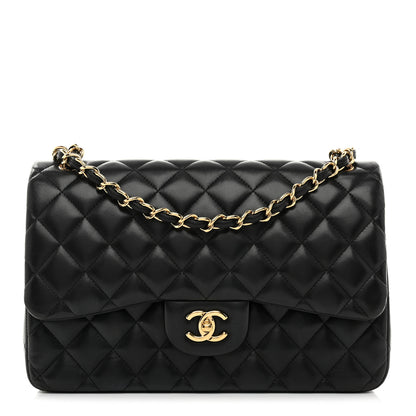 Chanel Lambskin Quilted Jumbo Double Flap Black 1 of 11