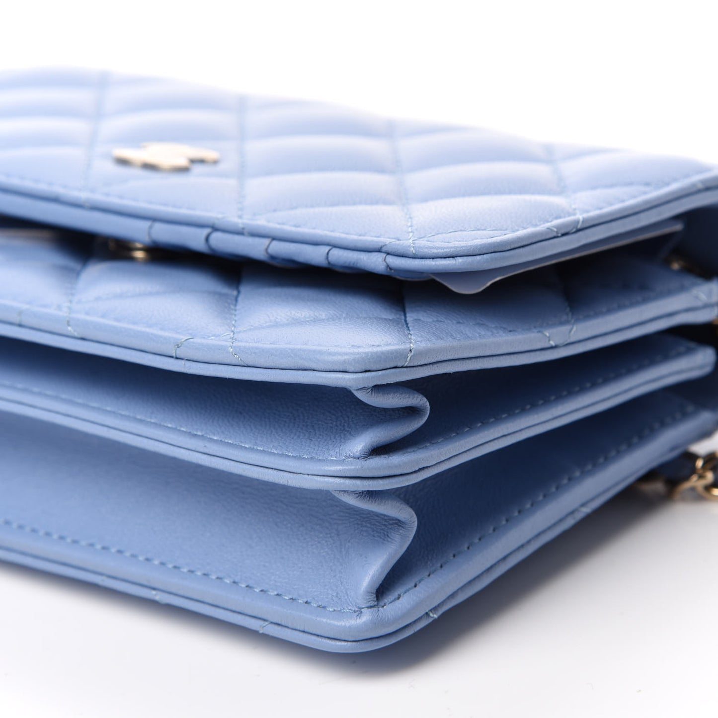 Lambskin Quilted Mini Wallet On Chain WOC Light Blue