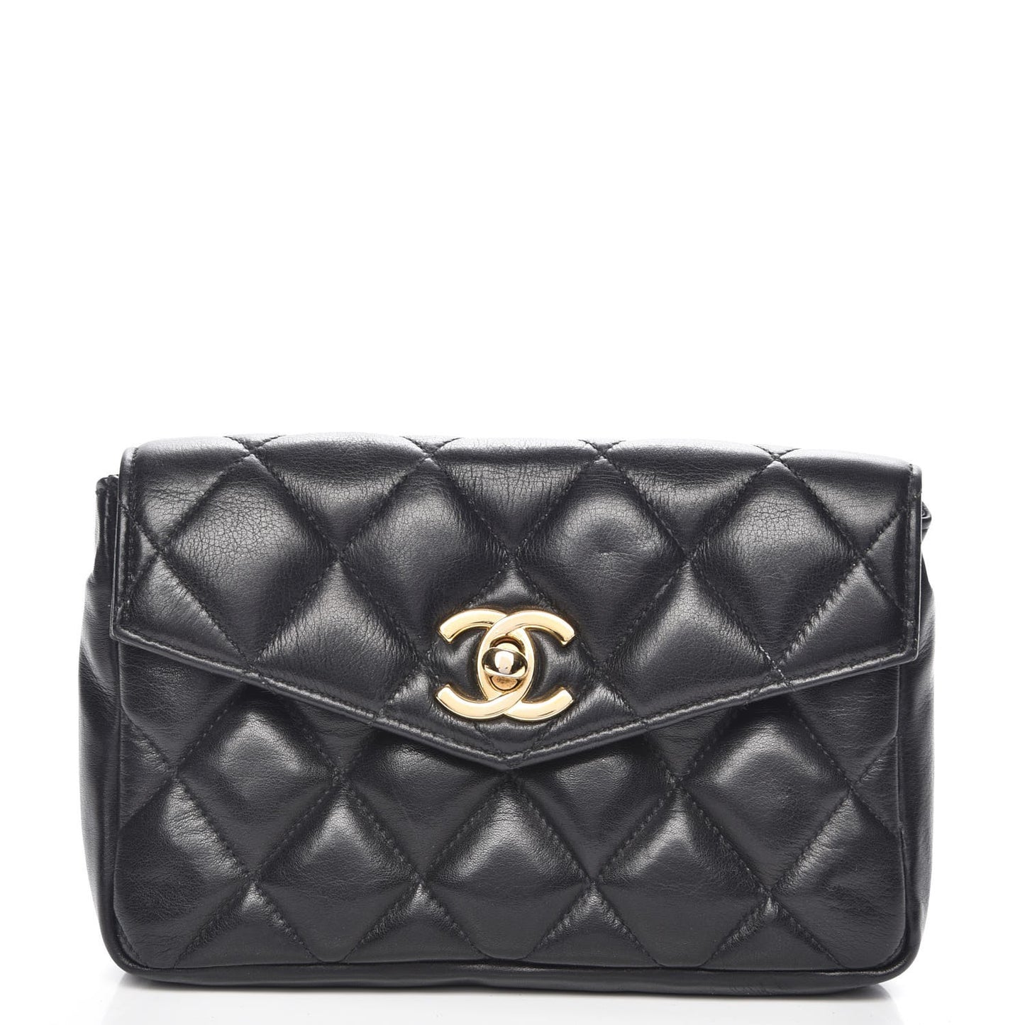 Calfskin Quilted Flap Belt Bag Clutch Black