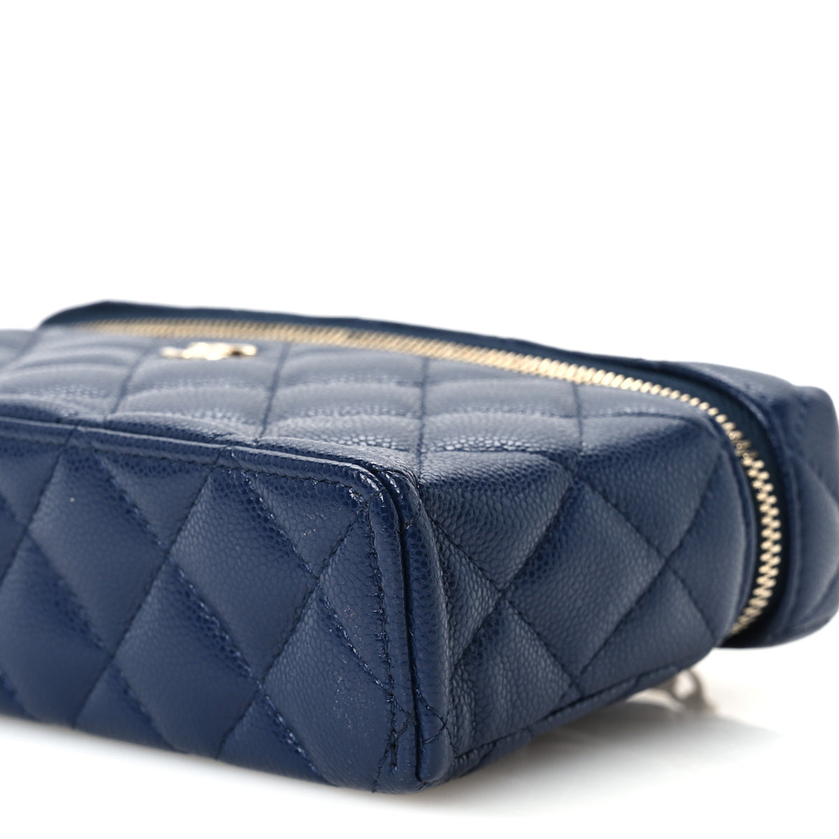 Caviar Quilted Top Handle Slim Vanity With Chain Navy