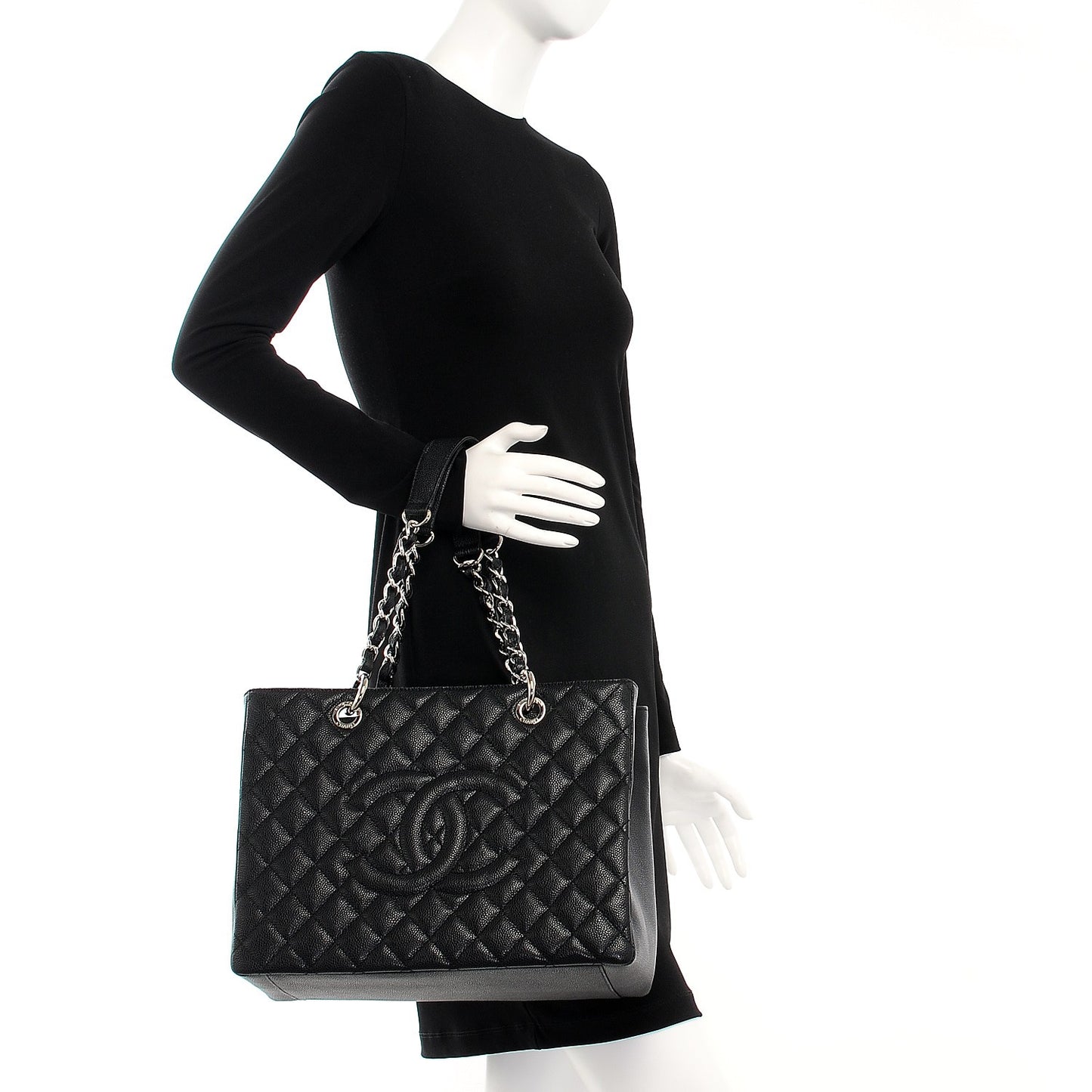 Caviar Quilted Grand Shopping Tote GST Black