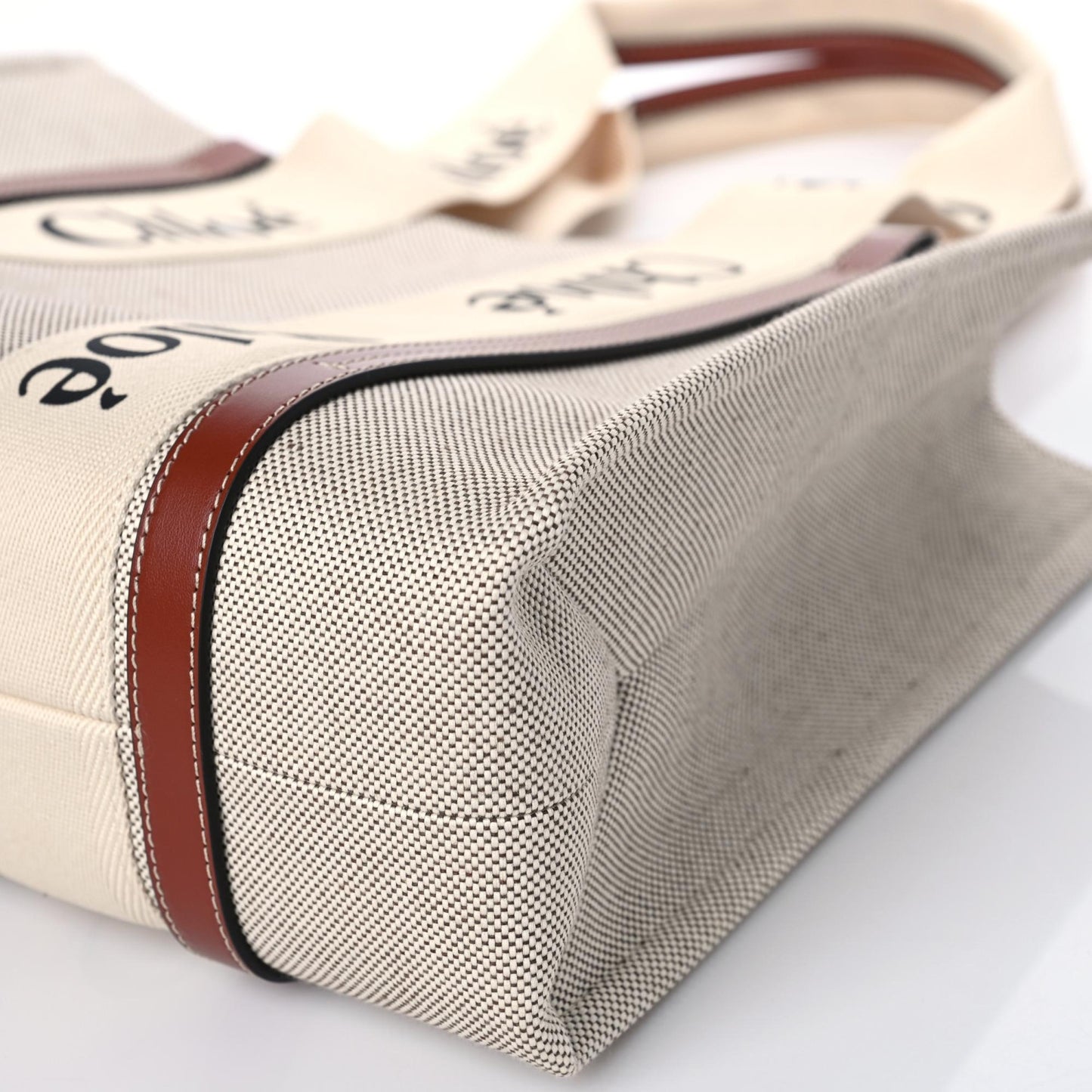 Cotton Calfskin Medium Woody Ribbon Tote White Brown