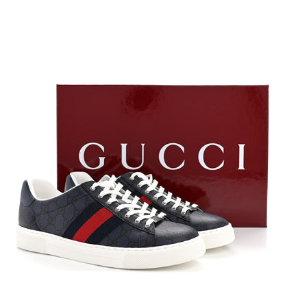 Gucci GG Supreme Monogram Web Mens New Ace Sneakers 8.5 Dark Blue 10 of 10