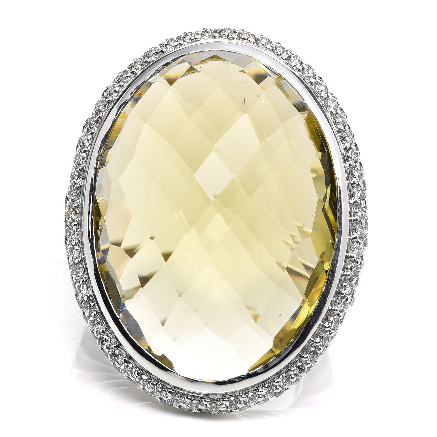 David Yurman Sterling Silver Diamond Lemon Quartz 21mm Signature Oval Ring 53 6.5 1 of 5