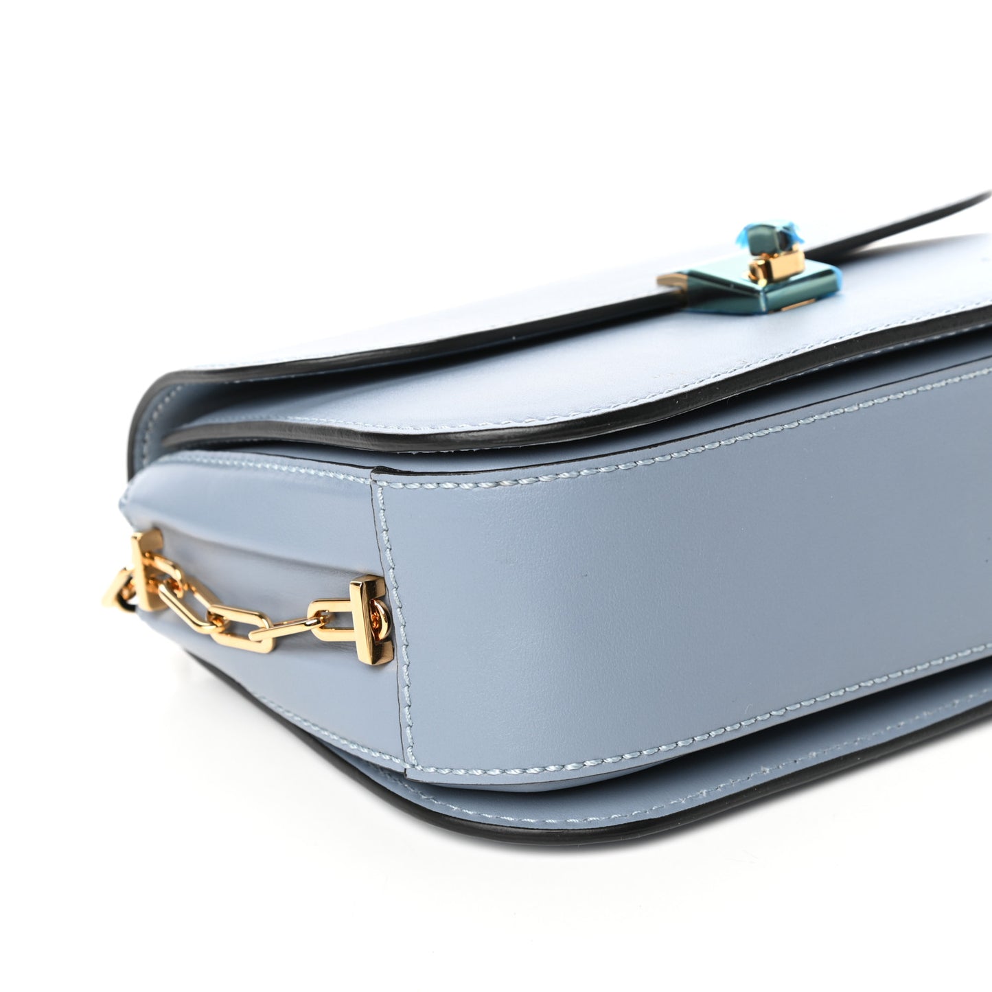 Vitello Chain Flap Bag Aqua