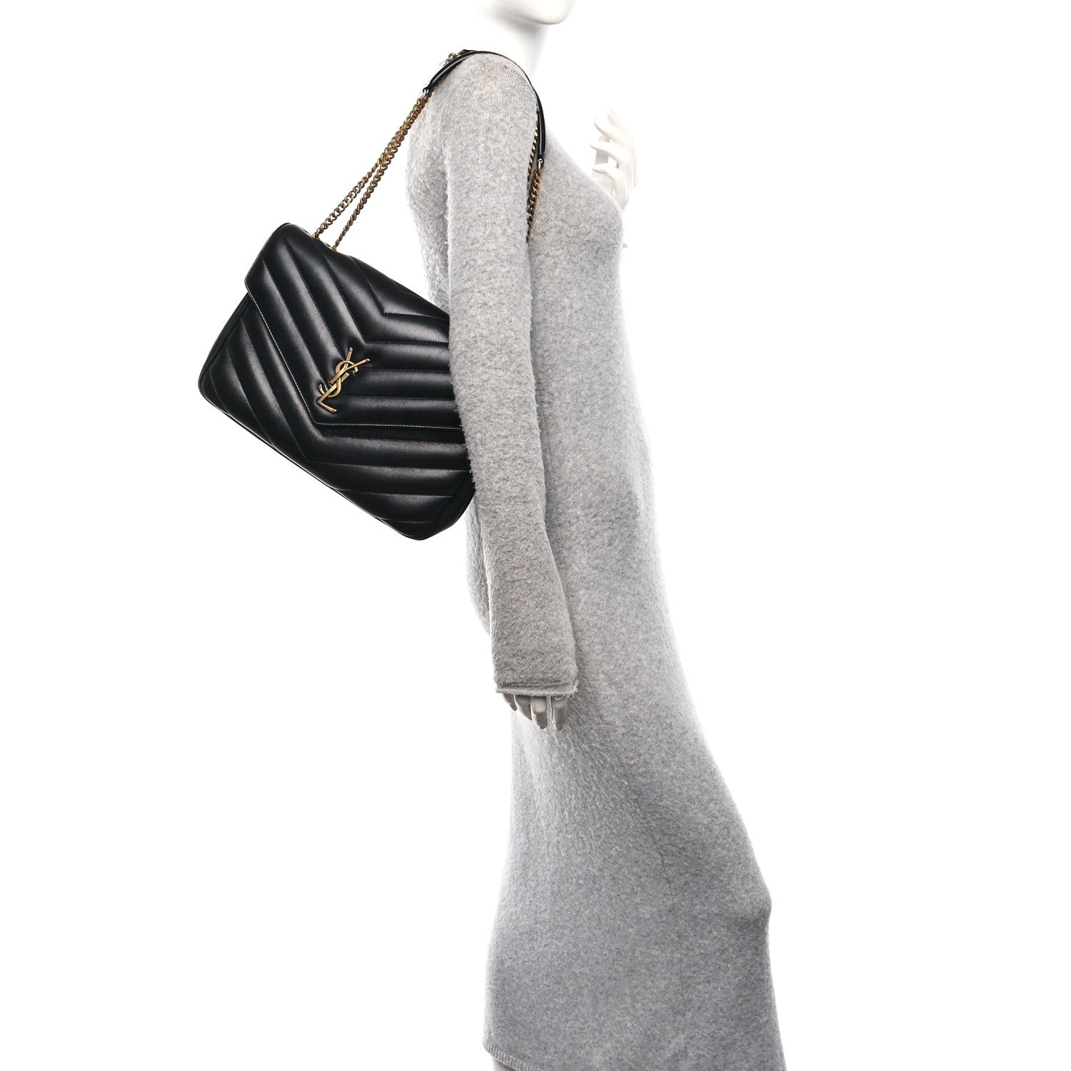 Saint Laurent Lambskin Chevron Quilted Large Loulou Black 2 of 15