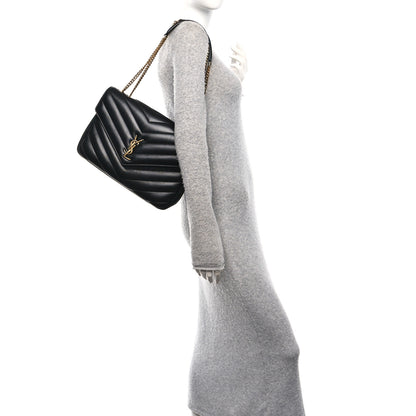 Saint Laurent Lambskin Chevron Quilted Large Loulou Black 2 of 15