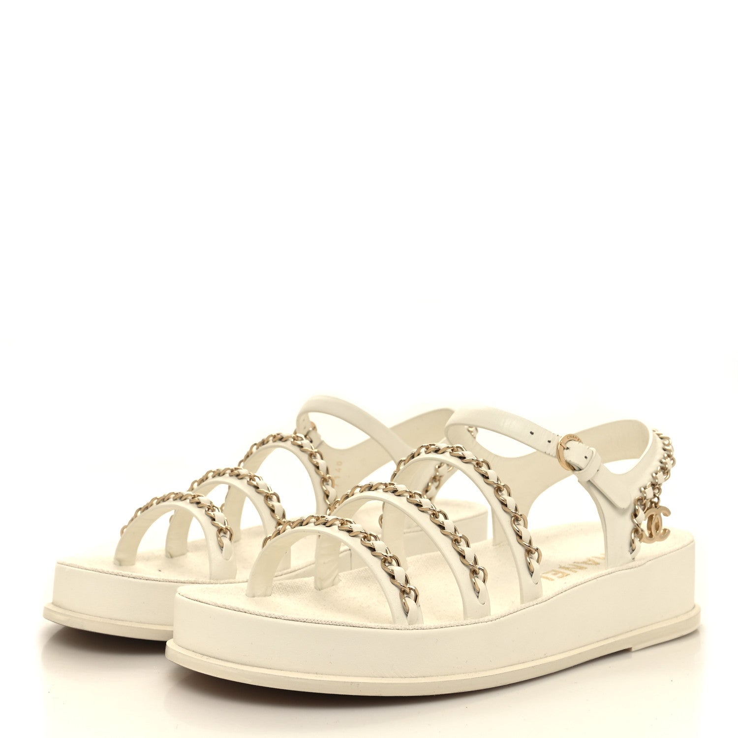 Chanel Calfskin Chain Platform Sandals 38 White 3 of 8