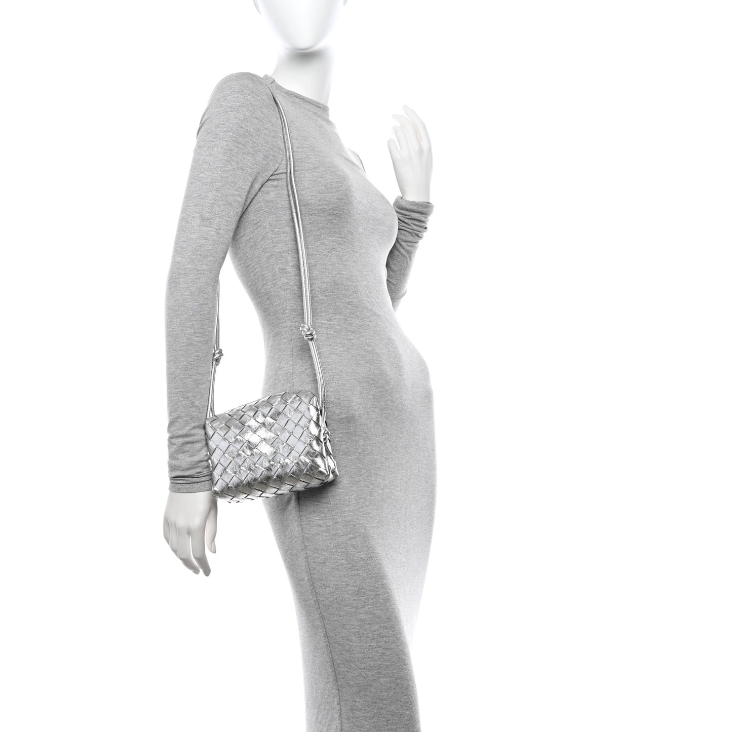 Metallic Nappa Intrecciato Mini Loop Camera Bag Silver