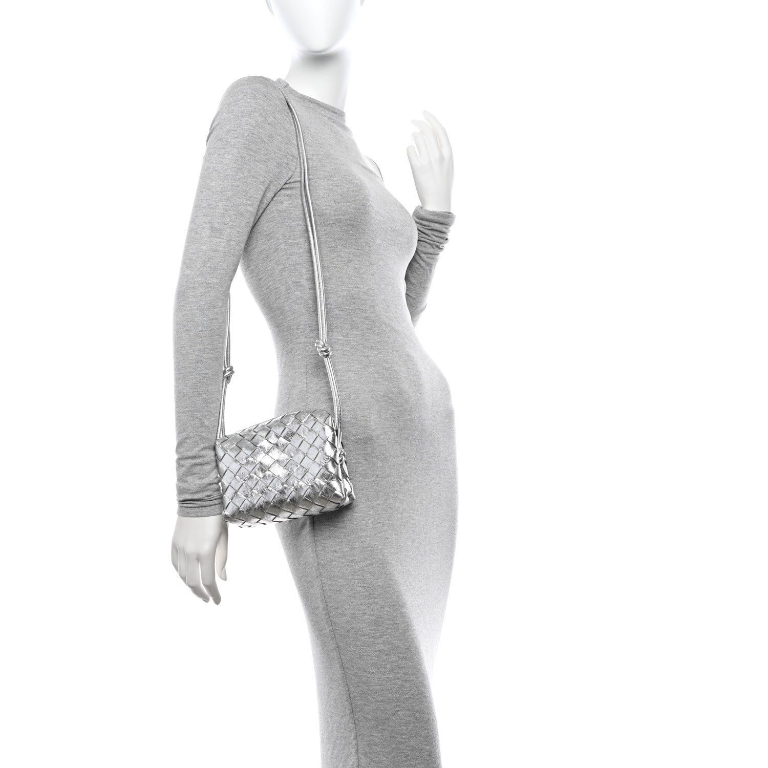 Bottega Veneta Metallic Nappa Intrecciato Mini Loop Camera Bag Silver 2 of 9