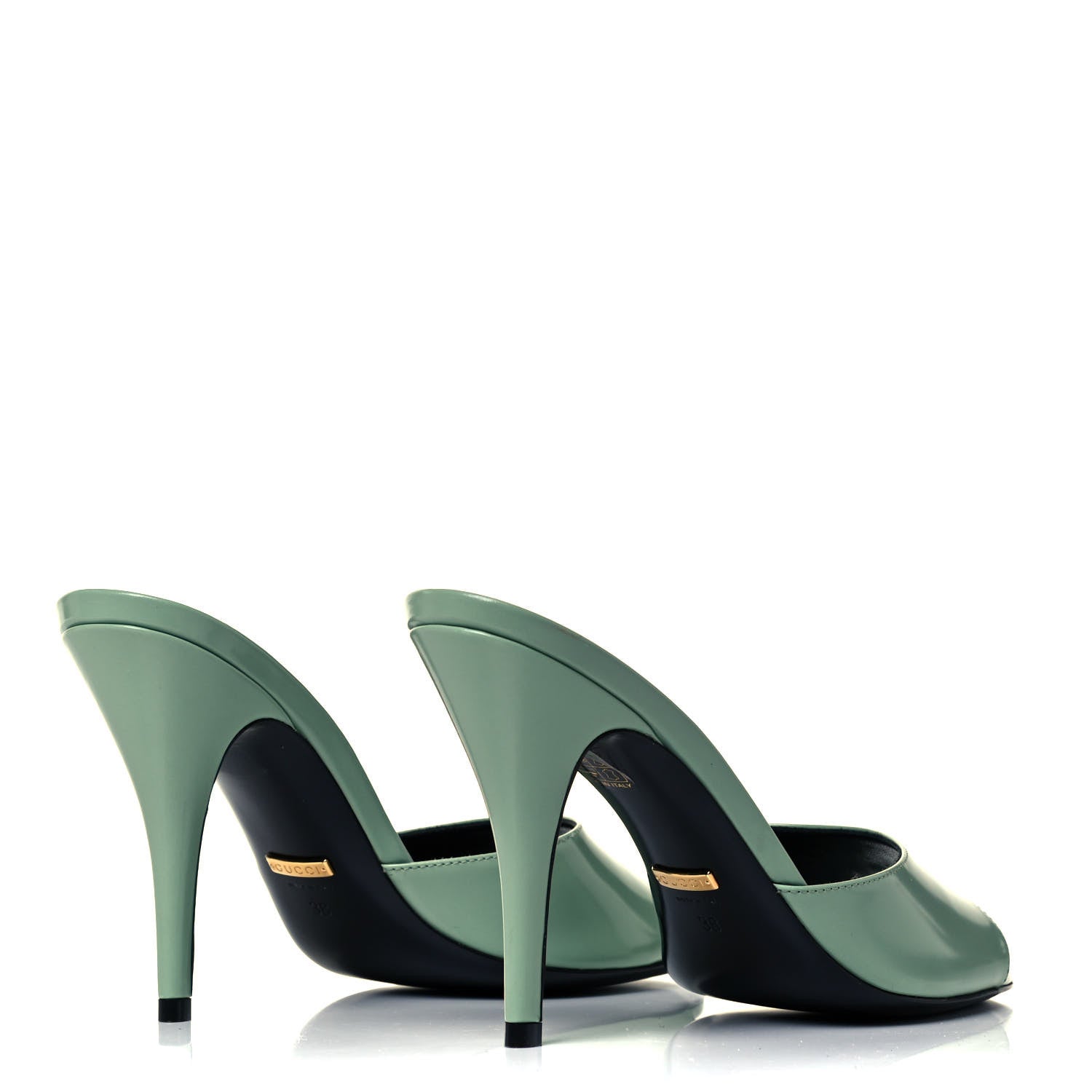 Gucci Polished Calfskin Scarlet Mid Heel Slide Sandals 38 Aqua Green 4 of 7