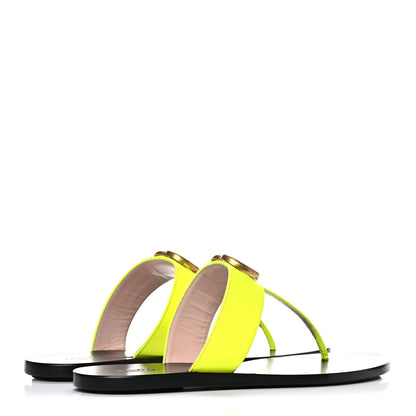 Gucci Calfskin GG Marmont Thong Sandals 37 Yellow Fluo 4 of 10