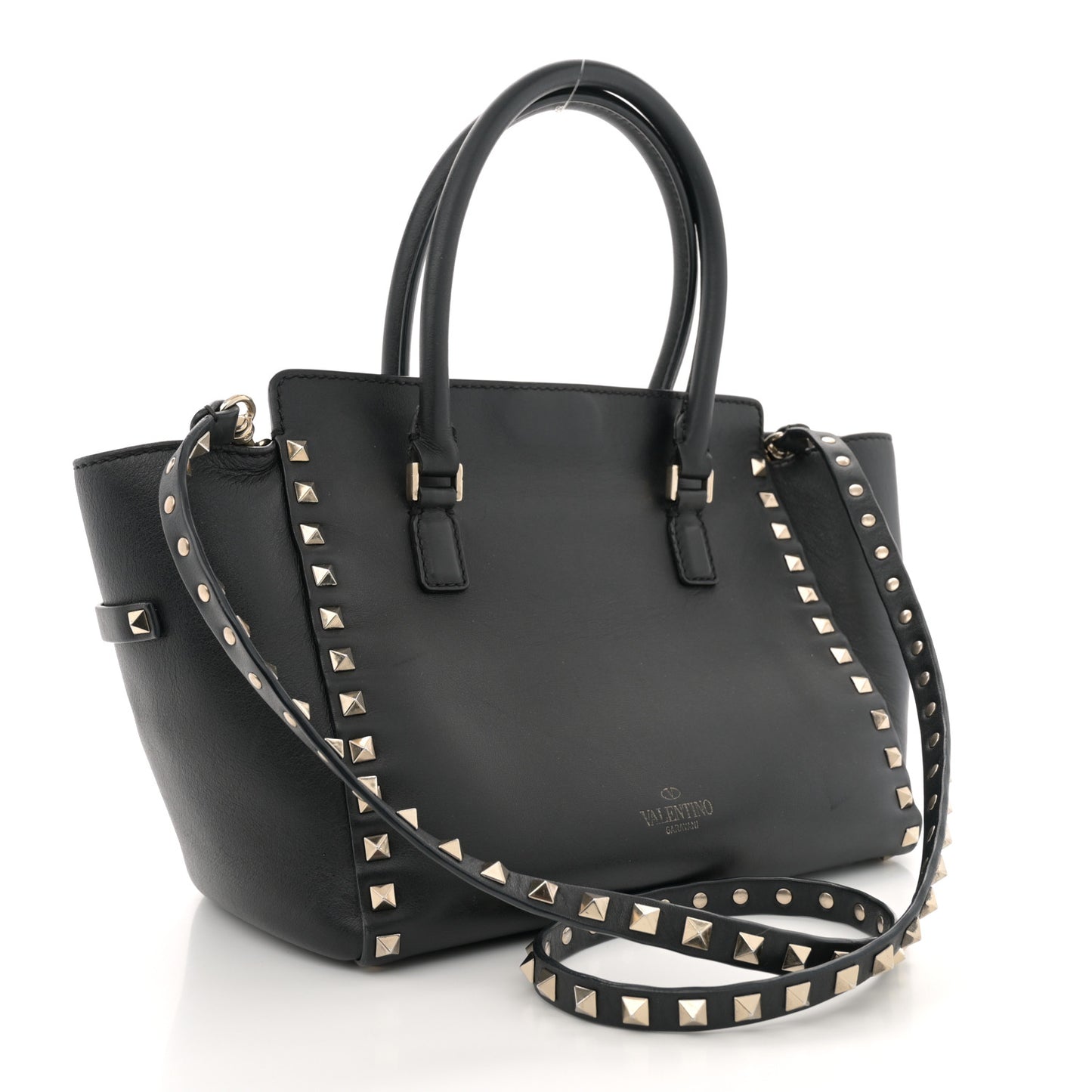 Vitello Small Rockstud Double Handle Tote Black