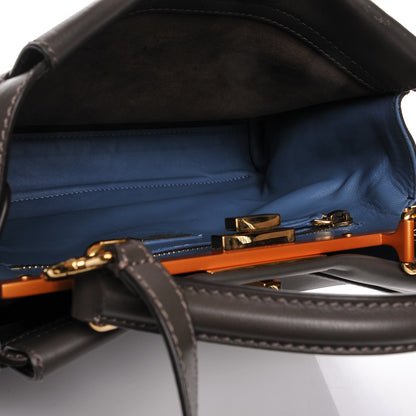 Fendi Vitello Seta Shiny Nappa Medium Peekaboo Iconic Satchel Carbone Blue 5 of 9