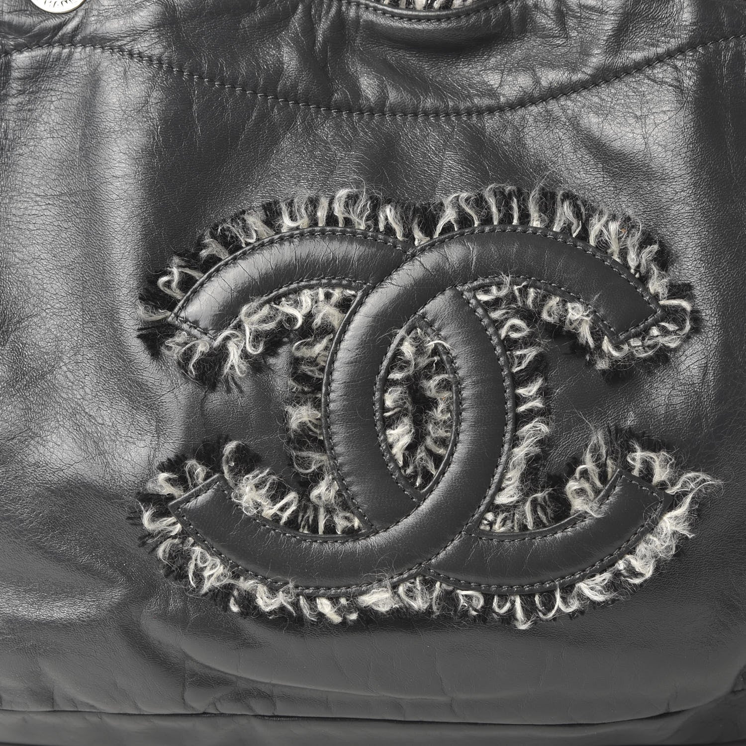 Chanel Tweed Lambskin Drawstring Tweedy Tote Dark Grey 10 of 10