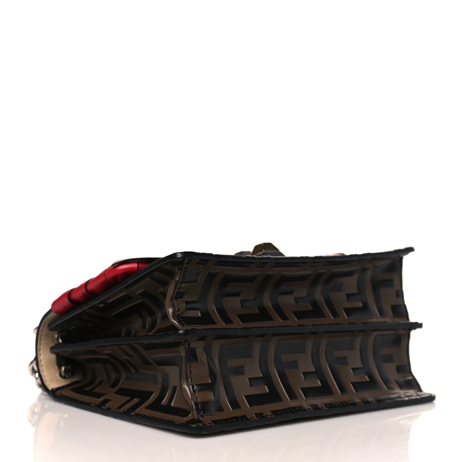 Fendi Vitello Shiny Nappa Bi-Color FF 1974 Lace Up Bow Embossed Small Kan I Shoulder Bag Maya Black Fragola 3 of 9