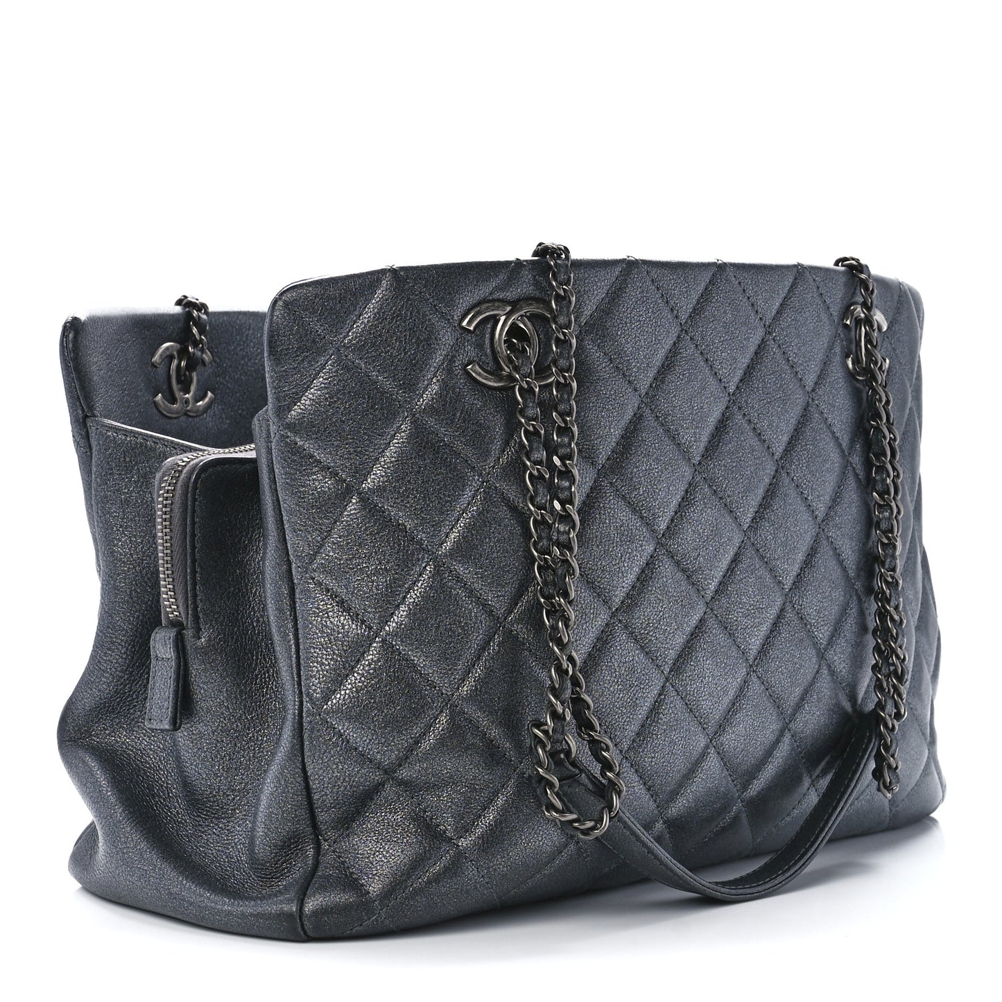 Iridescent Goatskin Quilted CC Eyelet Tote Blue