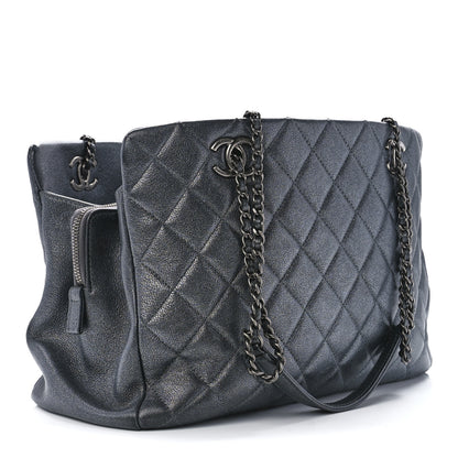 Chanel Iridescent Goatskin Quilted CC Eyelet Tote Blue 3 of 11