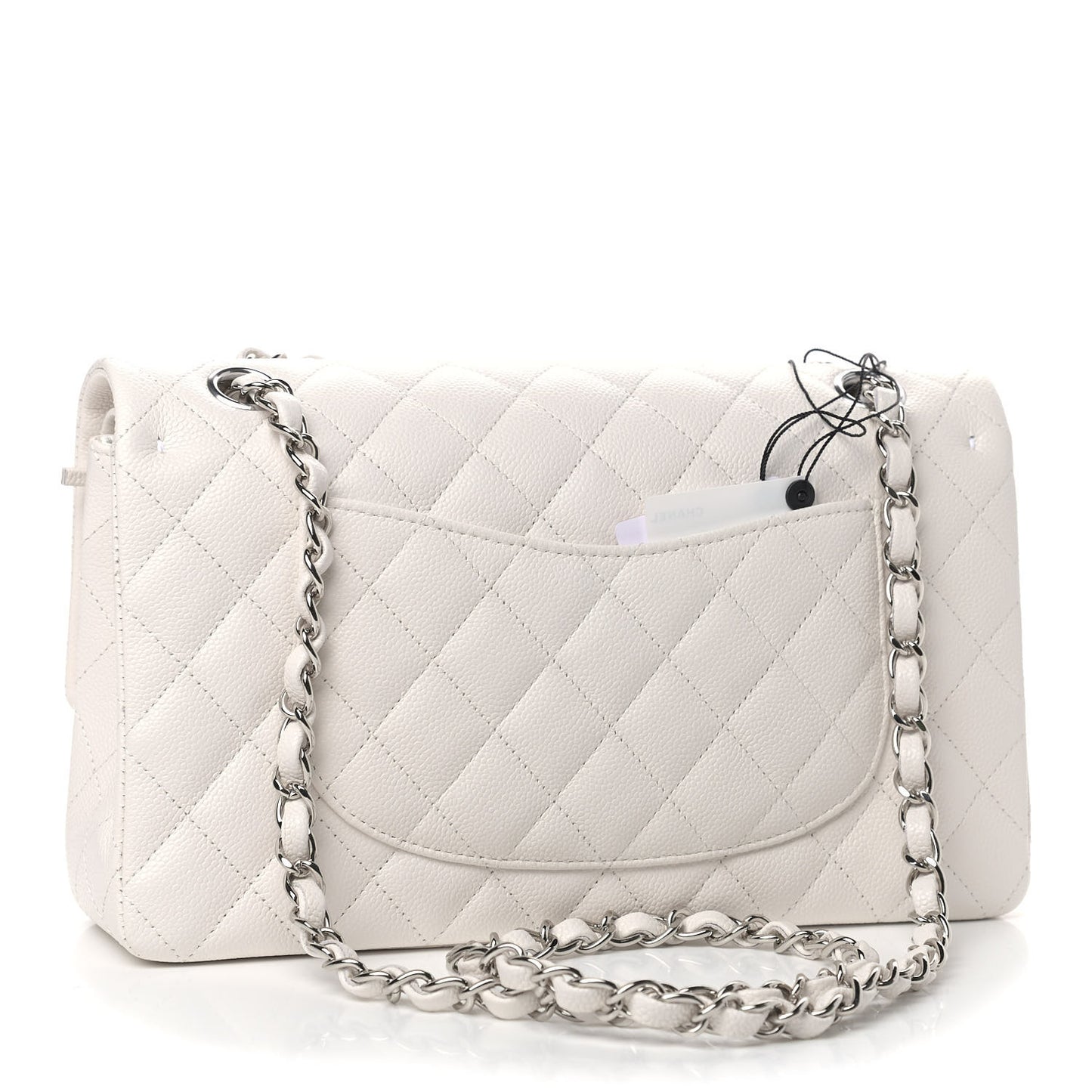 Caviar Quilted Medium Double Flap White