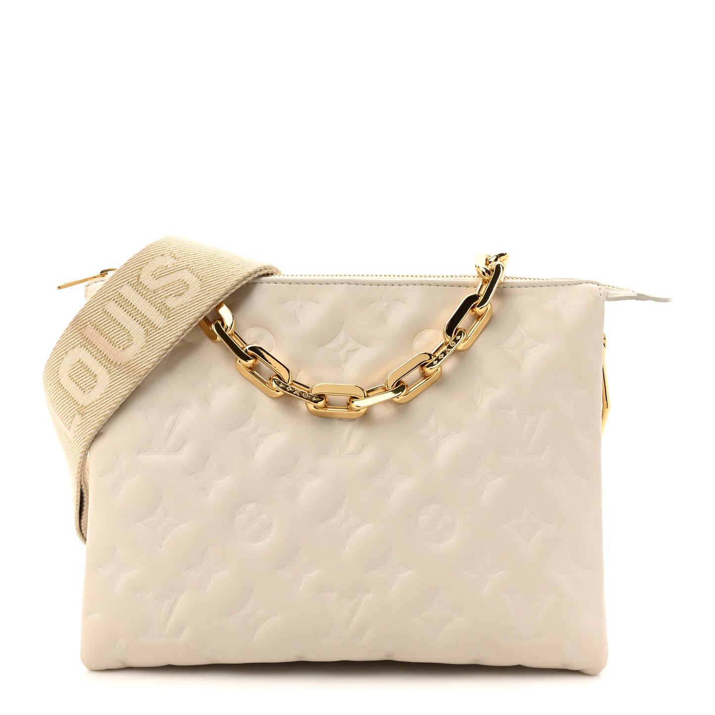 Lambskin Embossed Monogram Coussin PM Beige Cream