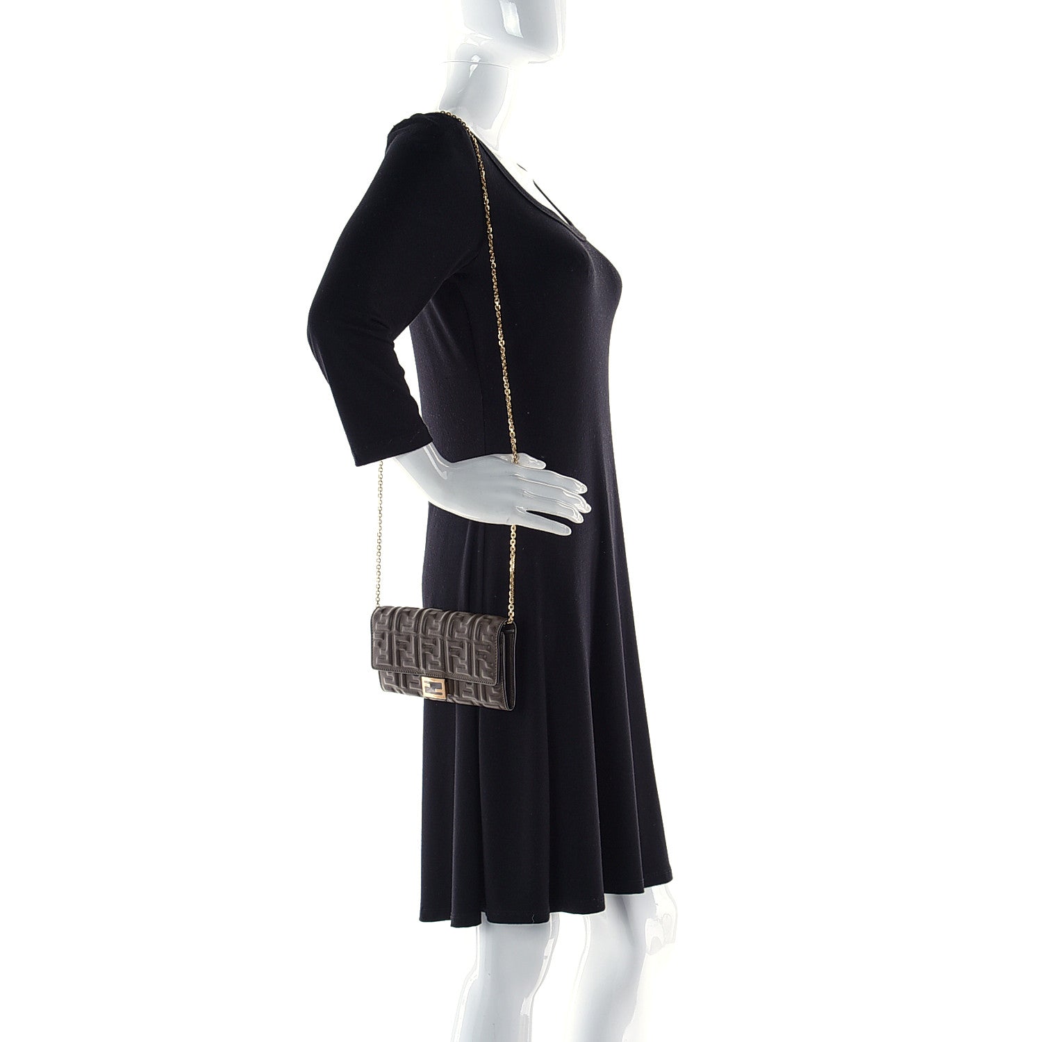 Fendi Nappa Matisse FF Embossed Continental Wallet On Chain Wood 2 of 13
