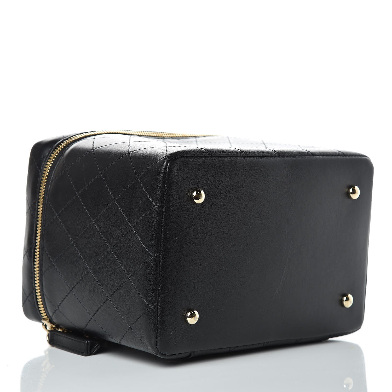 Chanel Lambskin Flat Quilted Knock On Wood Large Vanity Case Black 4 of 10