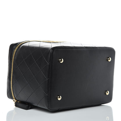 Chanel Lambskin Flat Quilted Knock On Wood Large Vanity Case Black 4 of 10