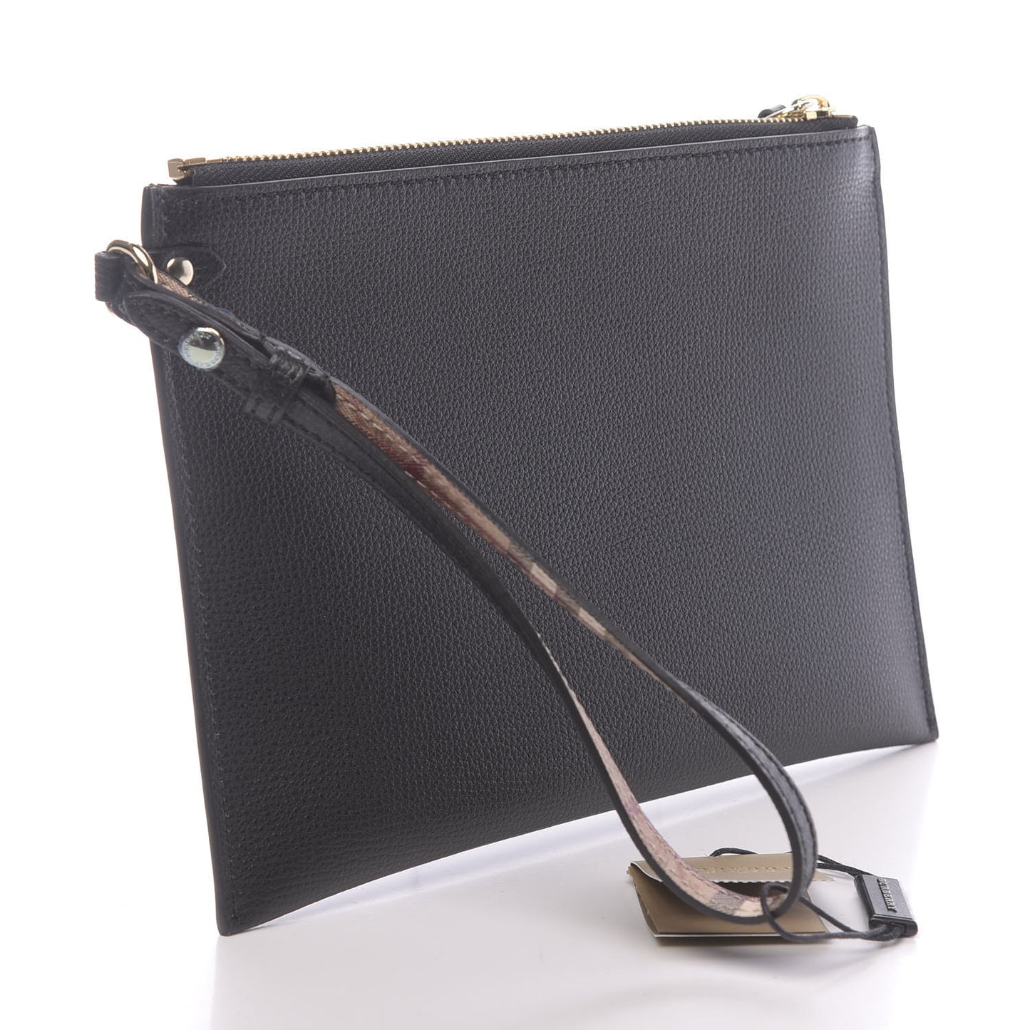 Grainy Calfskin Haymarket Check Zip Pouch Black