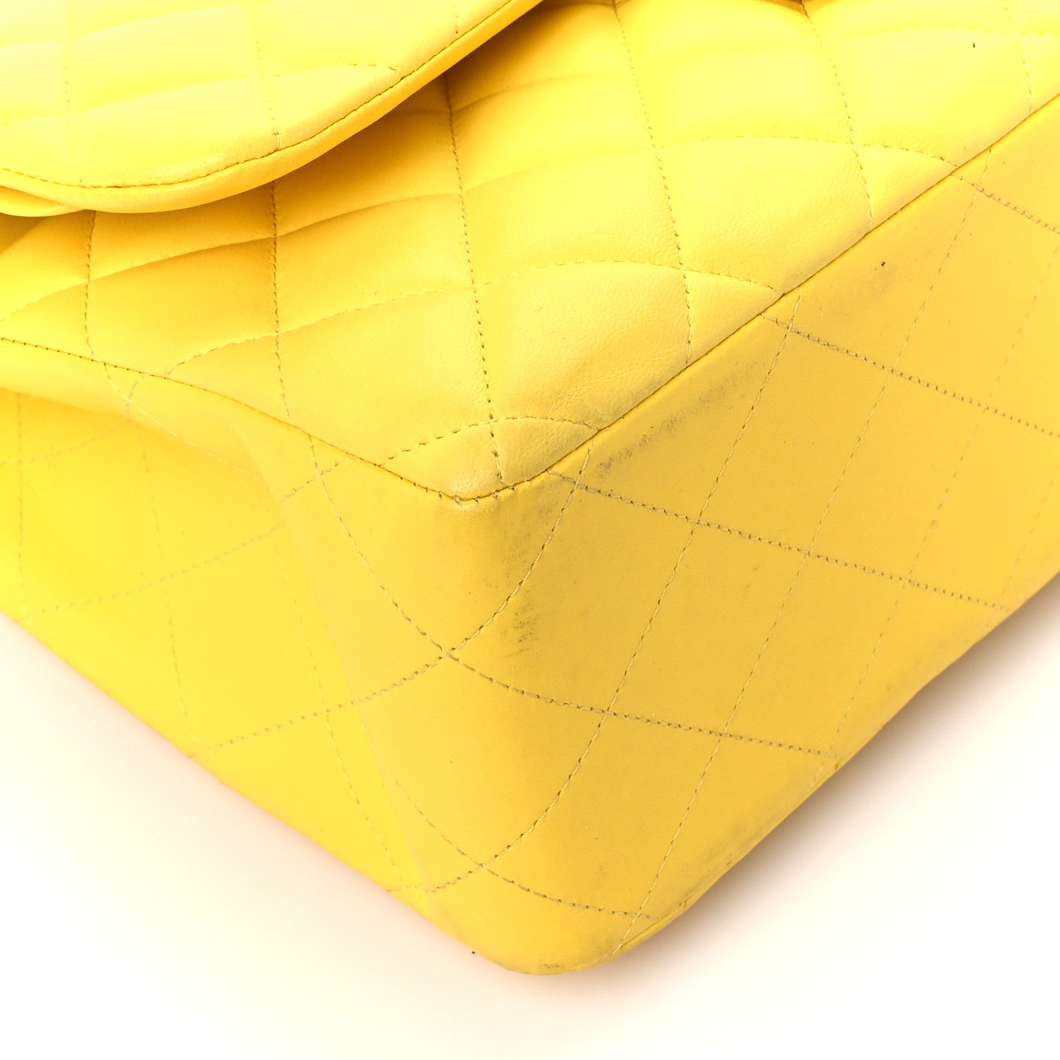 Chanel Lambskin Quilted Jumbo Double Flap Yellow 10 of 13