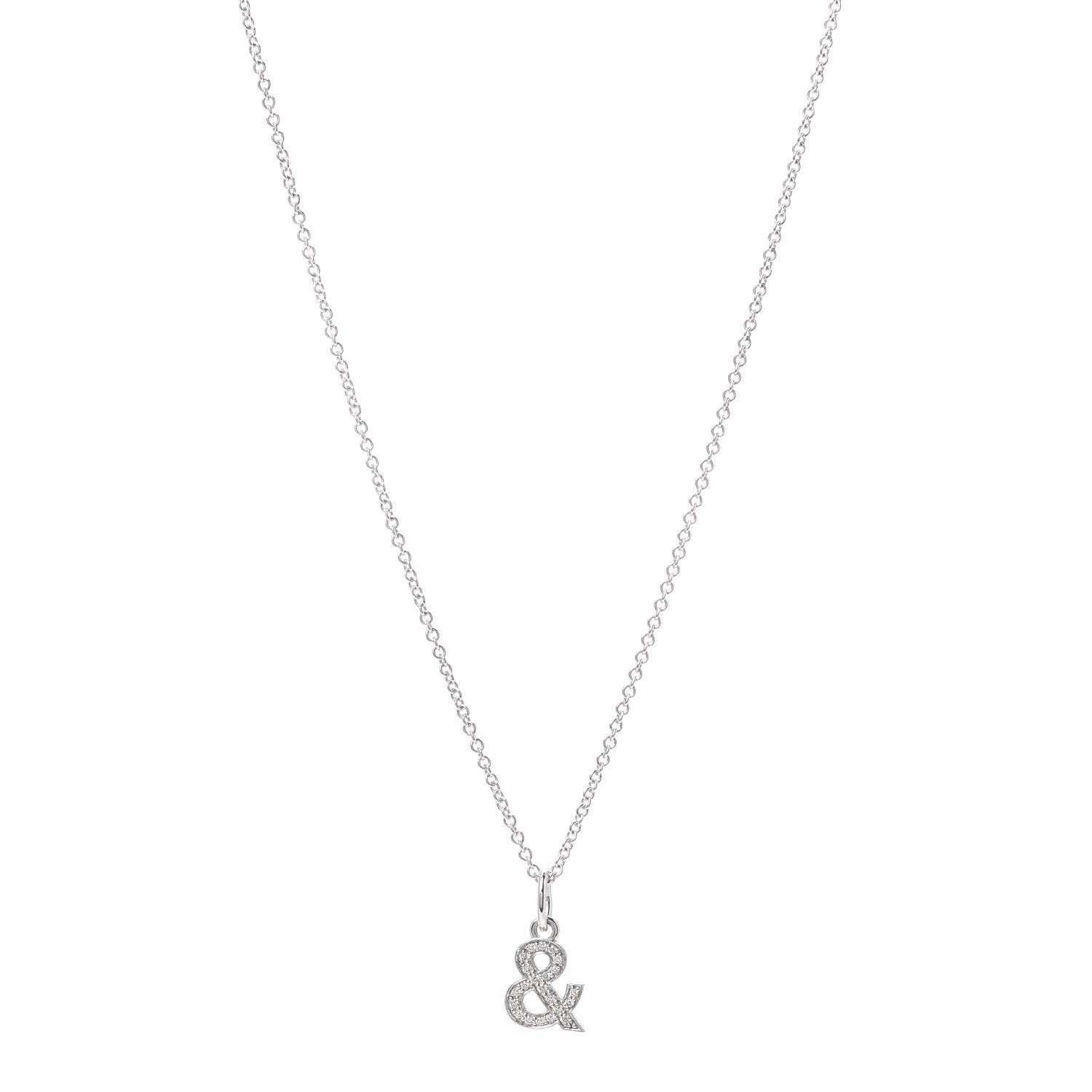Tiffany 18K White Gold Diamond Medium Ampersand Pendant Necklace 1 of 5