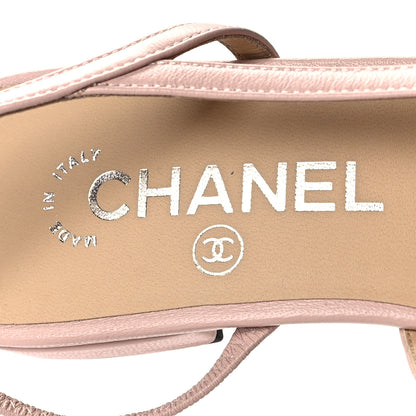 Chanel Lambskin Grosgrain Cap Toe CC Slingback Sandals 36 Light Pink Black 8 of 8