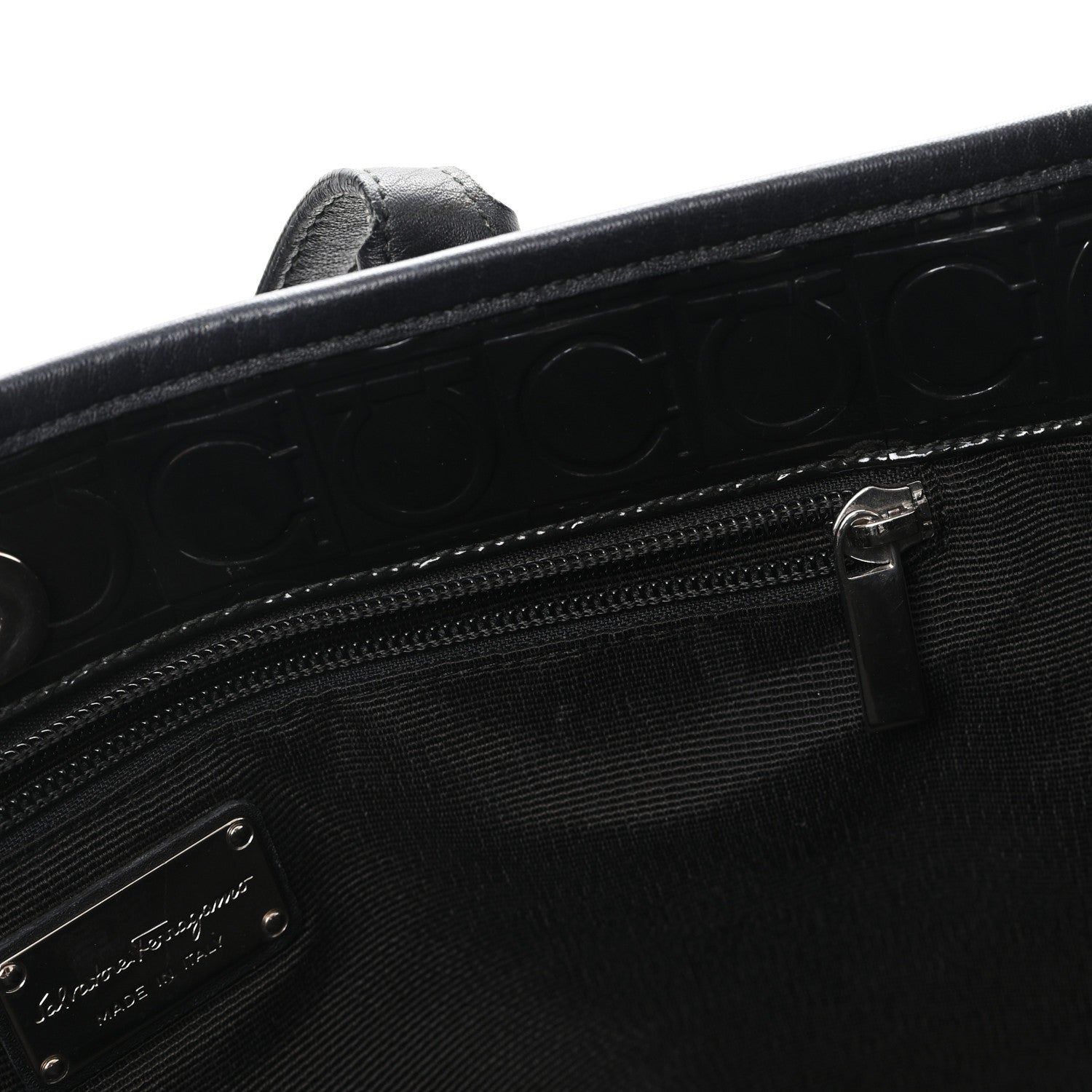 Salvatore Ferragamo Patent Gancini Embossed Tote Black 1823115