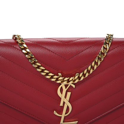 Saint Laurent Grain De Poudre Matelasse Chevron Monogram Chain Wallet New Red 9 of 12