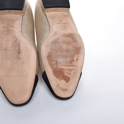Chanel Metallic Goatskin Grosgrain Cap Toe Ballerina Flats 37 Gold Black 8 of 12