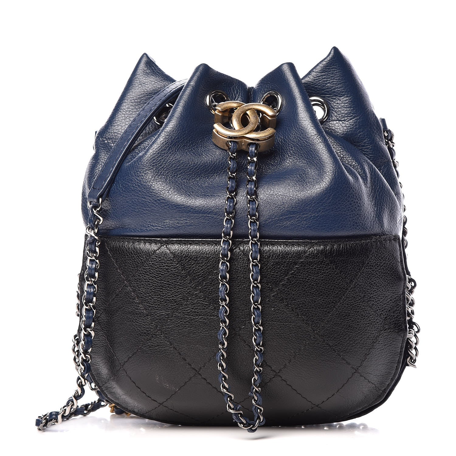 Chanel Calfskin Quilted Small Gabrielle Bucket Navy Blue Black 1 of 9