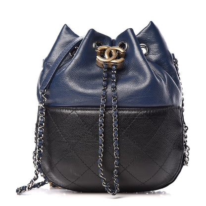 Chanel Calfskin Quilted Small Gabrielle Bucket Navy Blue Black 1 of 9