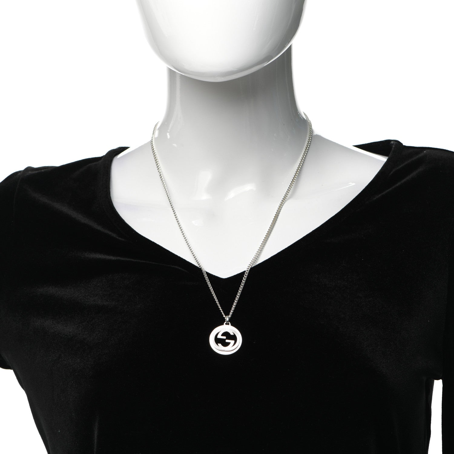 Gucci Sterling Silver Large Interlocking GG Medallion Pendant Necklace 2 of 5