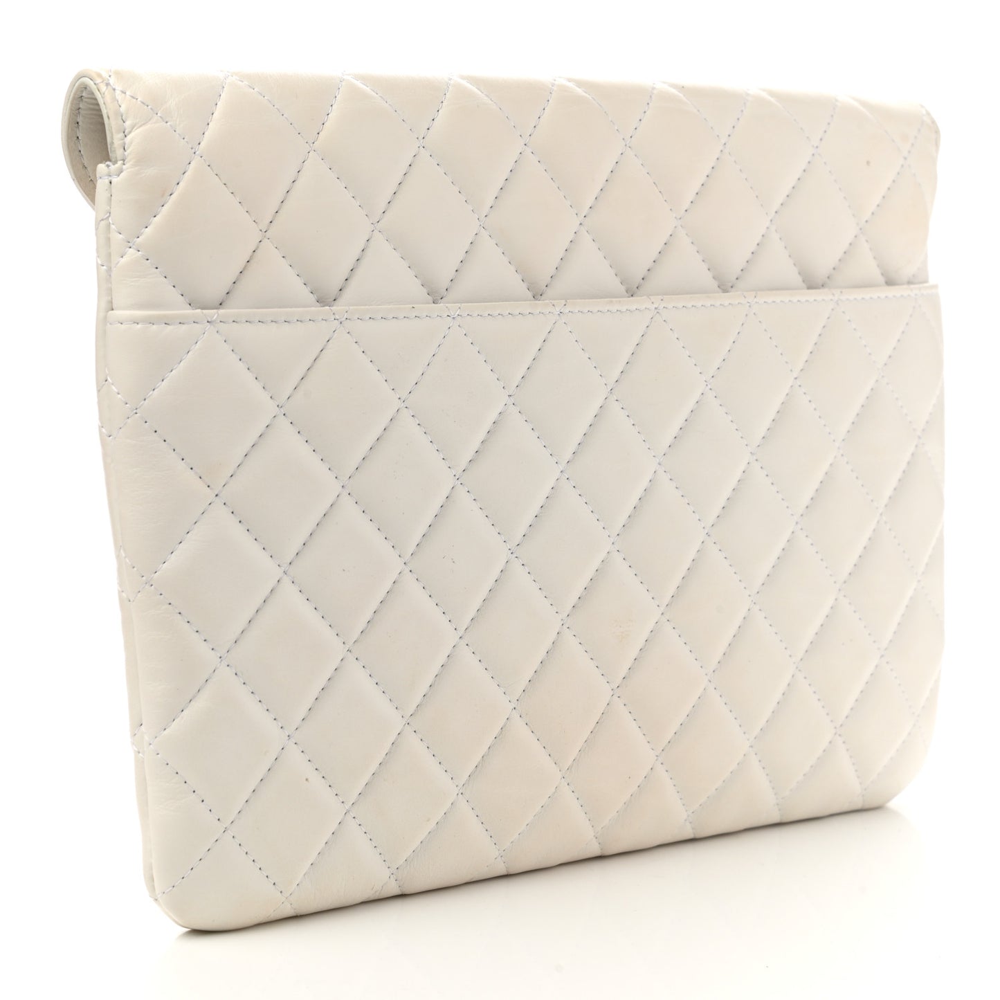 Calfskin Quilted Logo Flap Case White