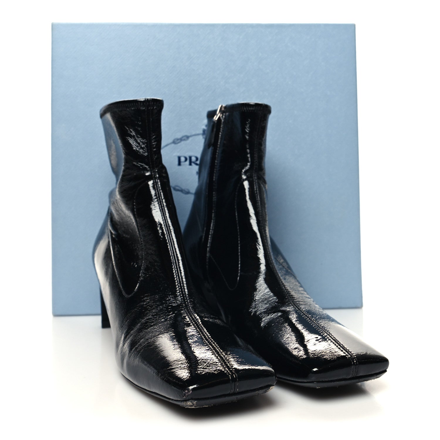 Prada Patent Naplak Tech Square Toe 55mm Ankle Boots 40.5 Black 9 of 9