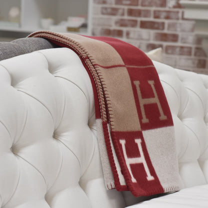 Hermes Wool Cashmere Avalon III Blanket Ecru Rouge H 2 of 3