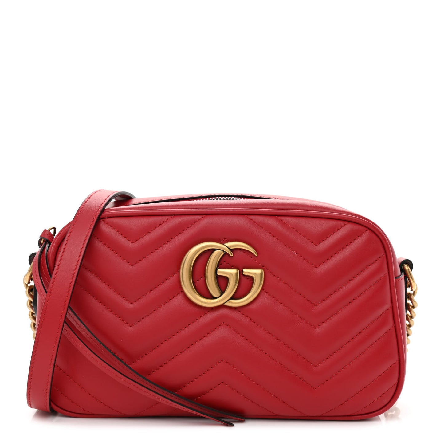 Calfskin Matelasse Small GG Marmont Chain Shoulder Bag Hibiscus Red